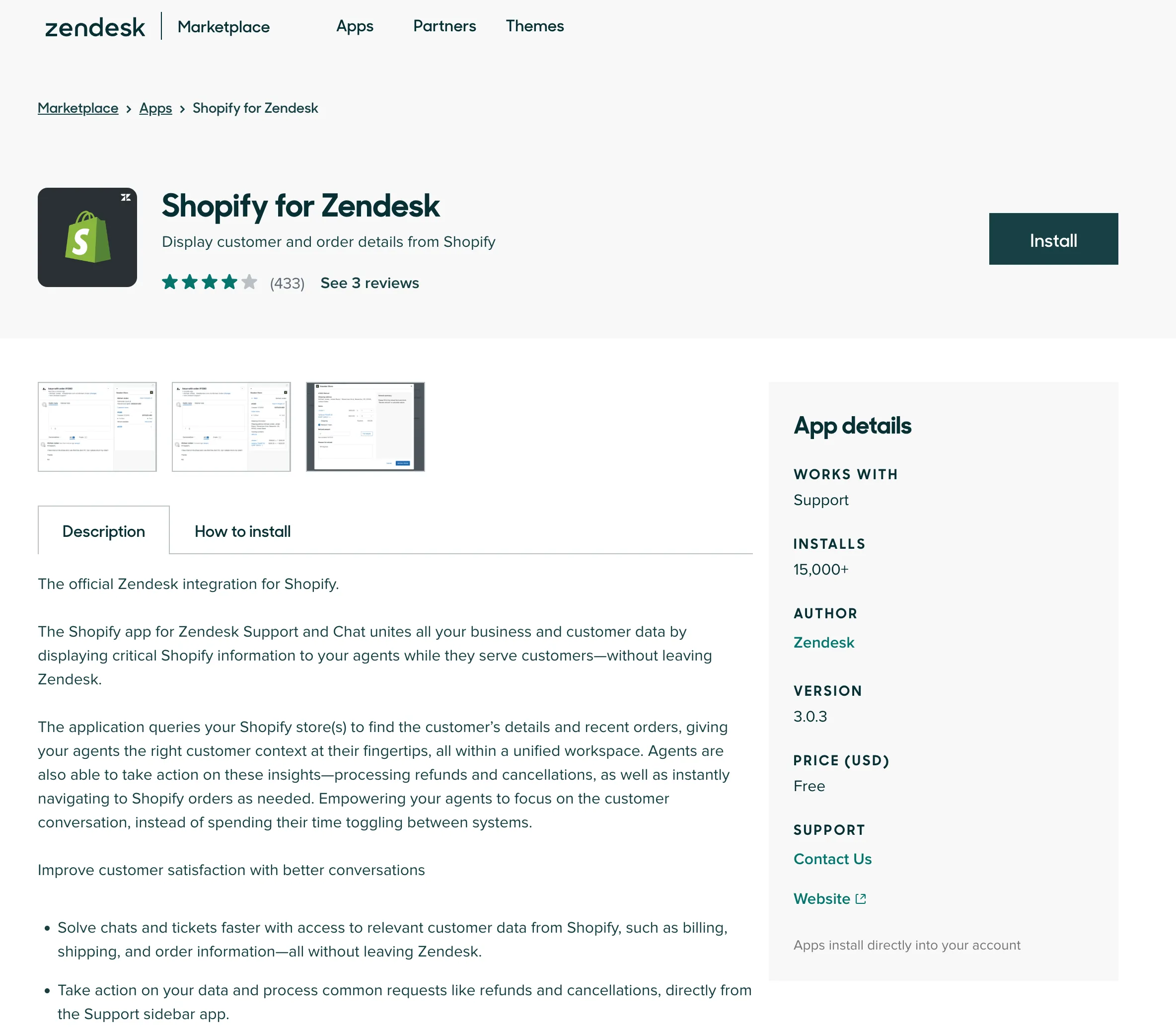 Install SHopify for ZenDesk