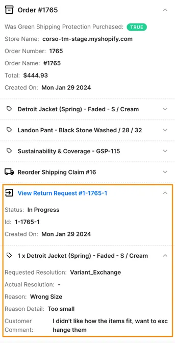 Returns and warranties screenshot