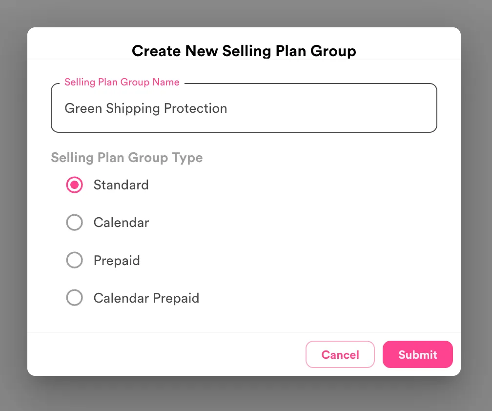 Screenshot of create new selling plan page in Stay Ai