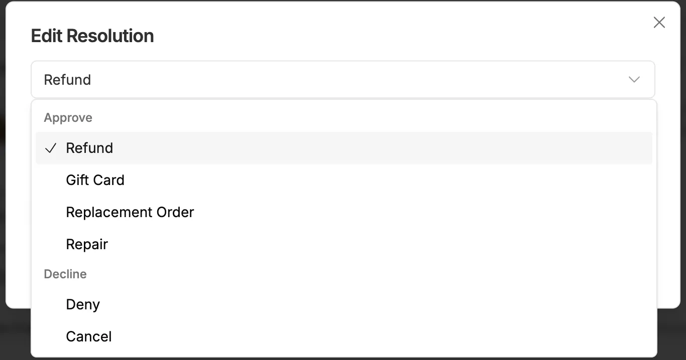 Edit resolution modal