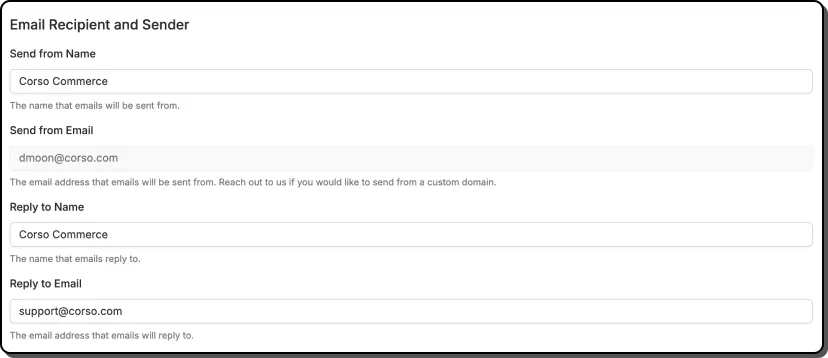 Email Recipient and Sender Settings screenshot