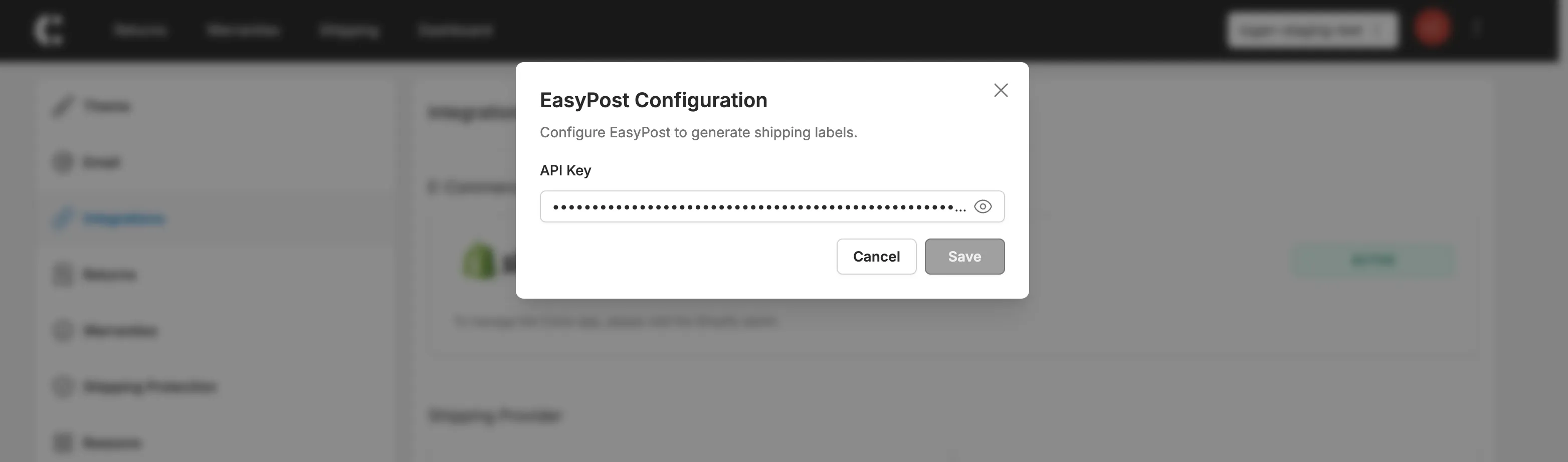 Enter your shipping provider api key