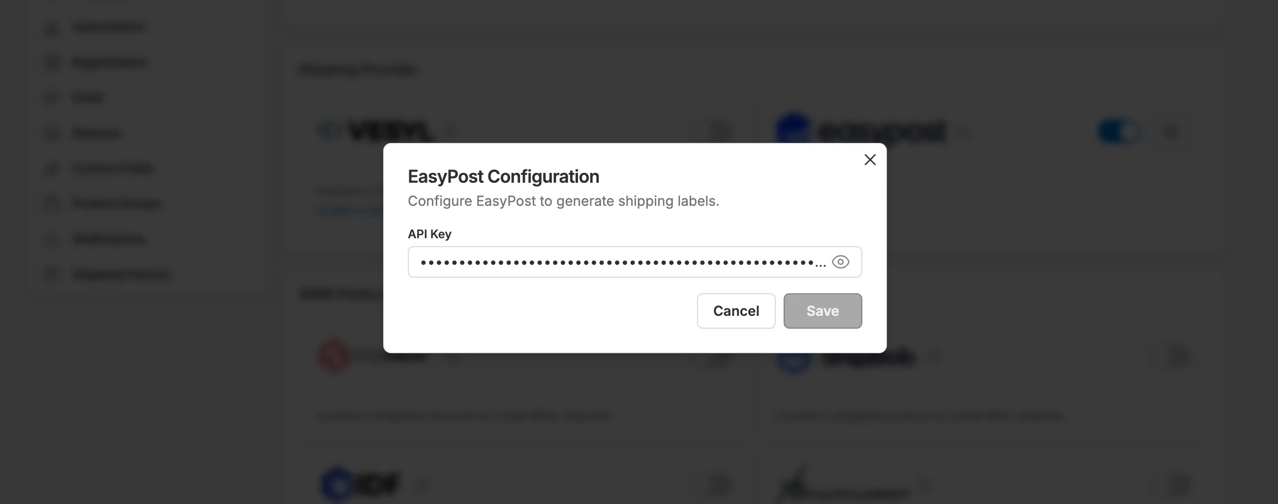 Enter your shipping provider api key