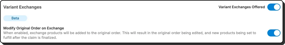 Screenshot of turning on the modify original order on exchange setting