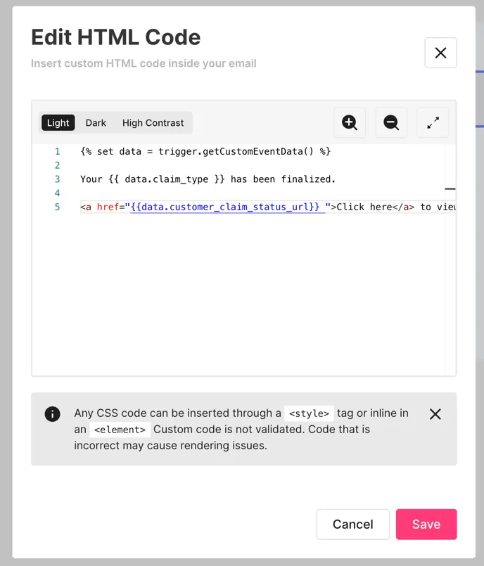 HTML block in email screenshot 