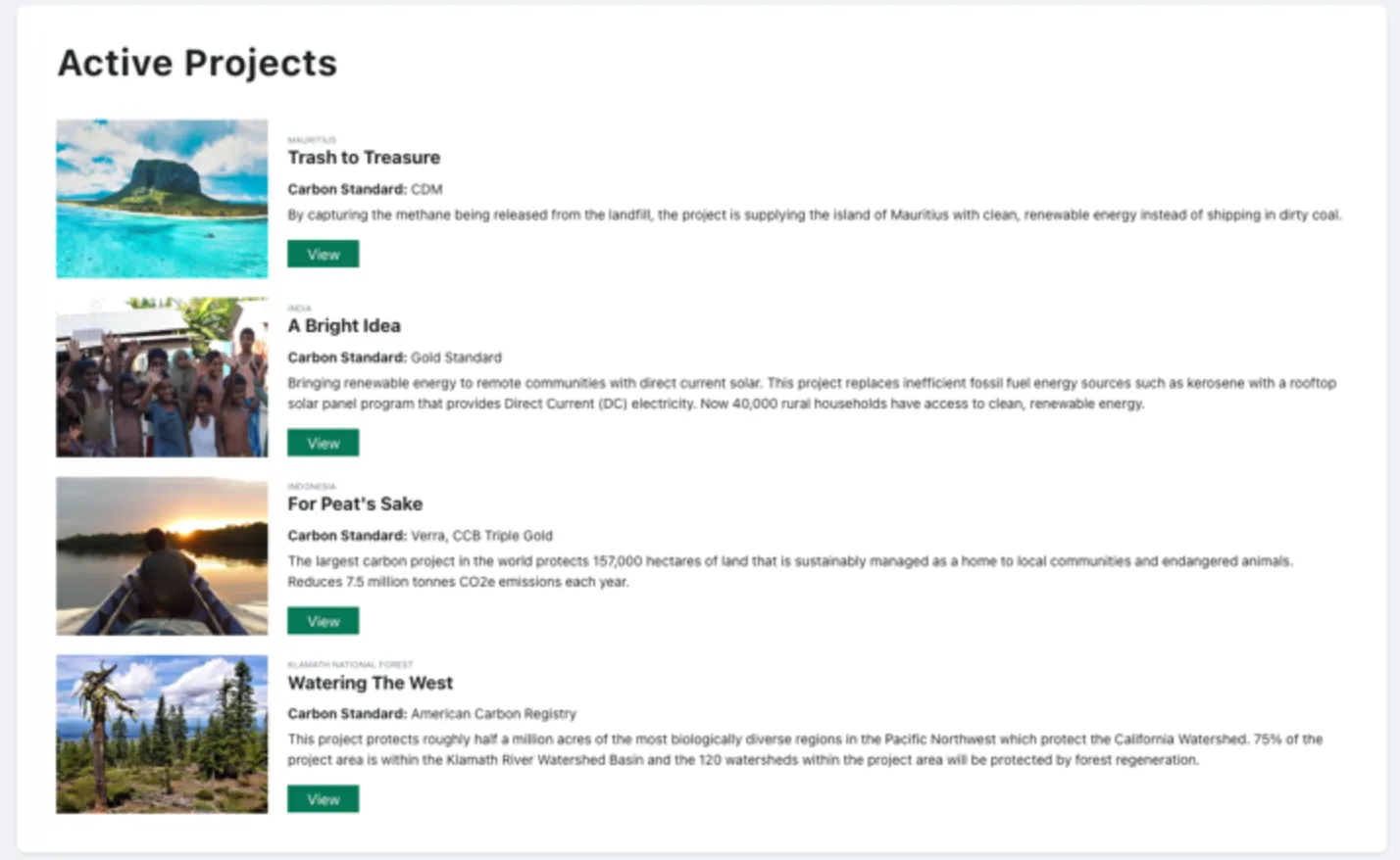 Carbon projects screenshot
