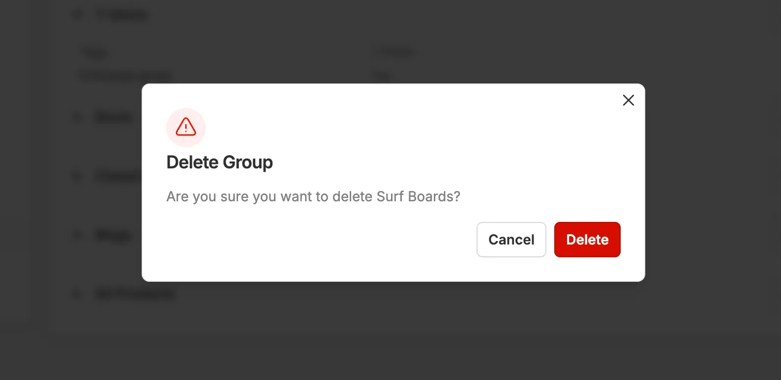 Delete group screenshot