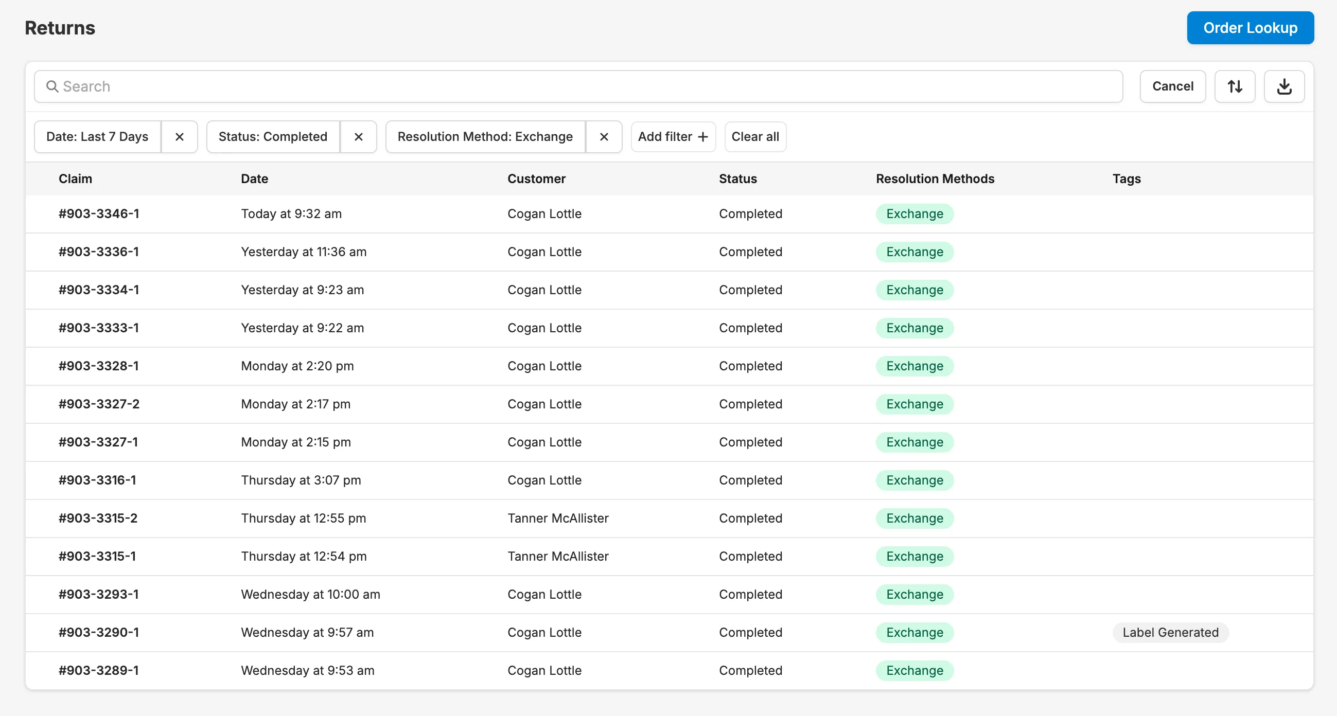 Filter by created date screenshot
