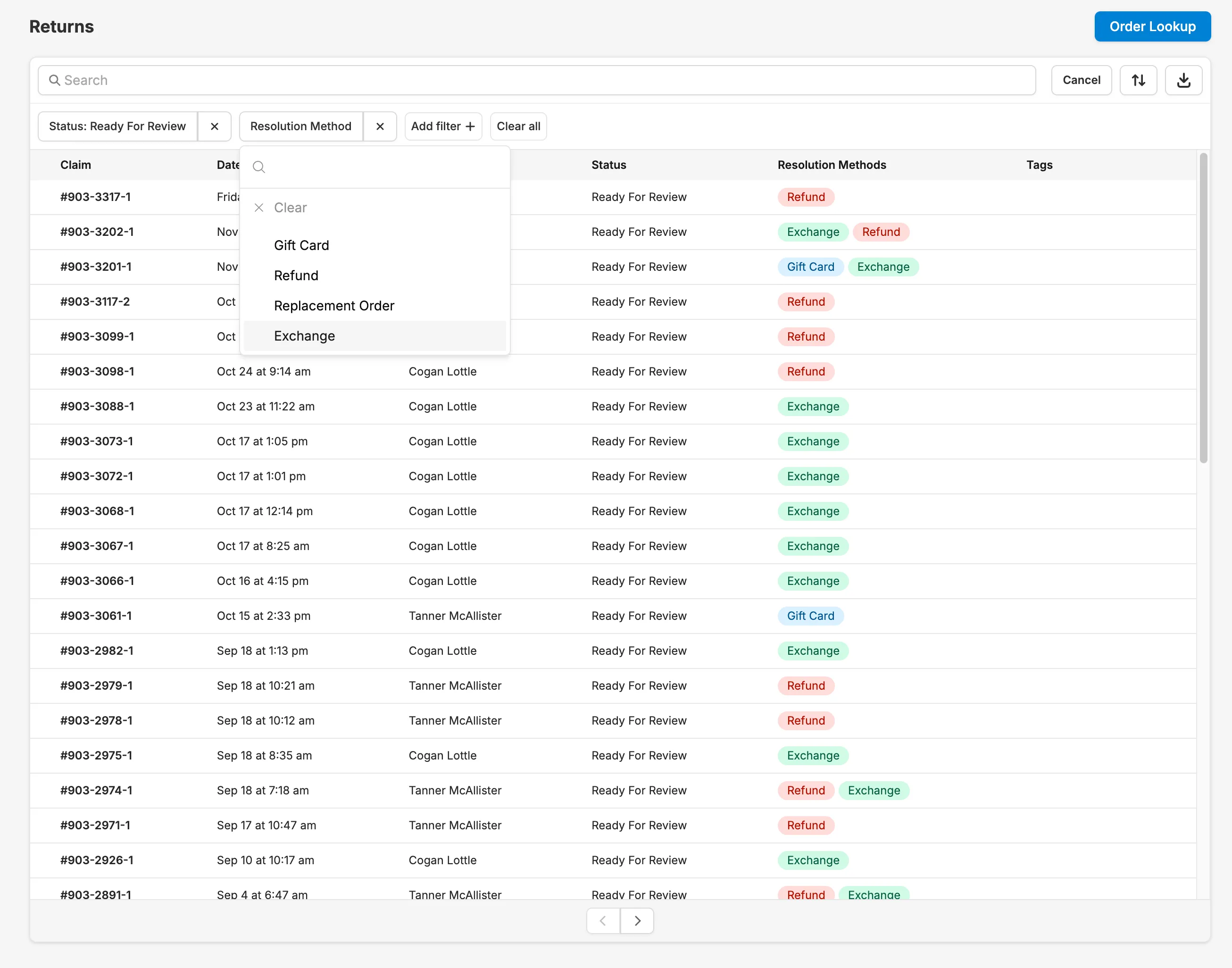 Filter by claim status screenshot