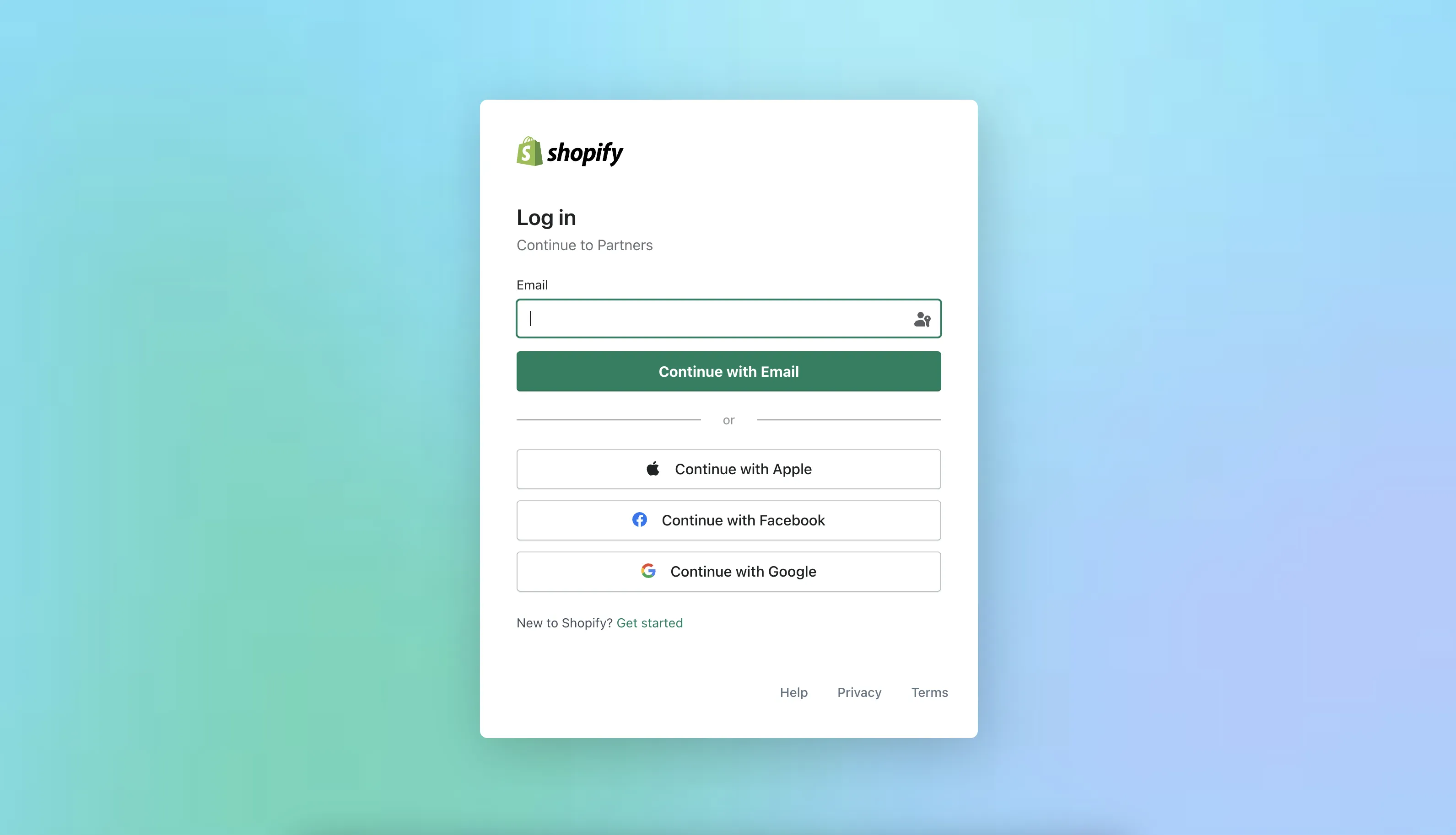 Shopify store login screenshot