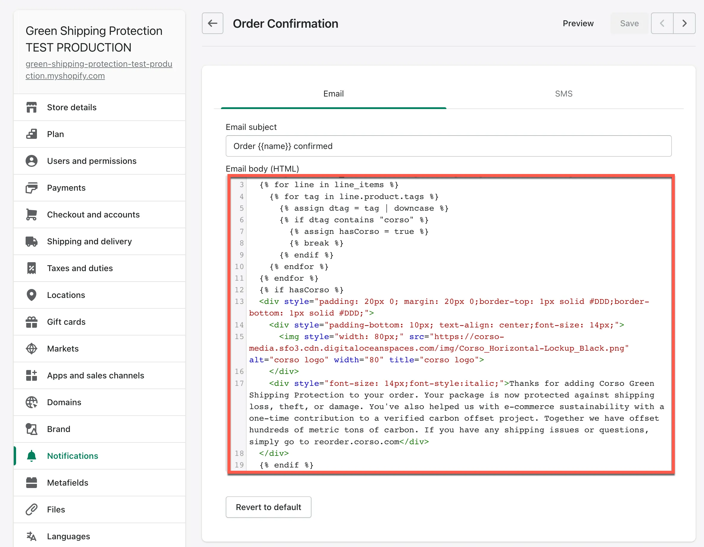 Adding confrmation of shipping protection screenshot