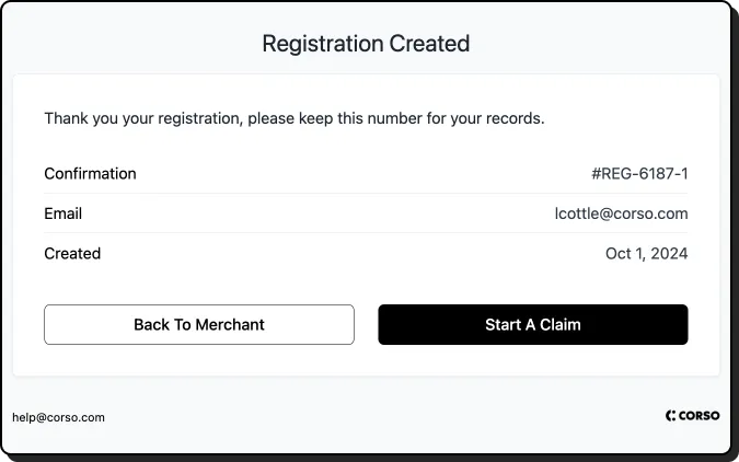 REgistration submission screenshot