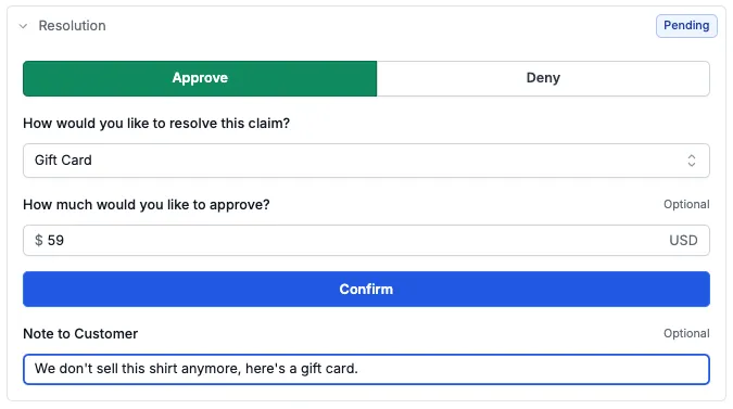 Issue gift card screenshot