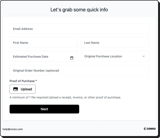 Registration page in customer portal screenshot