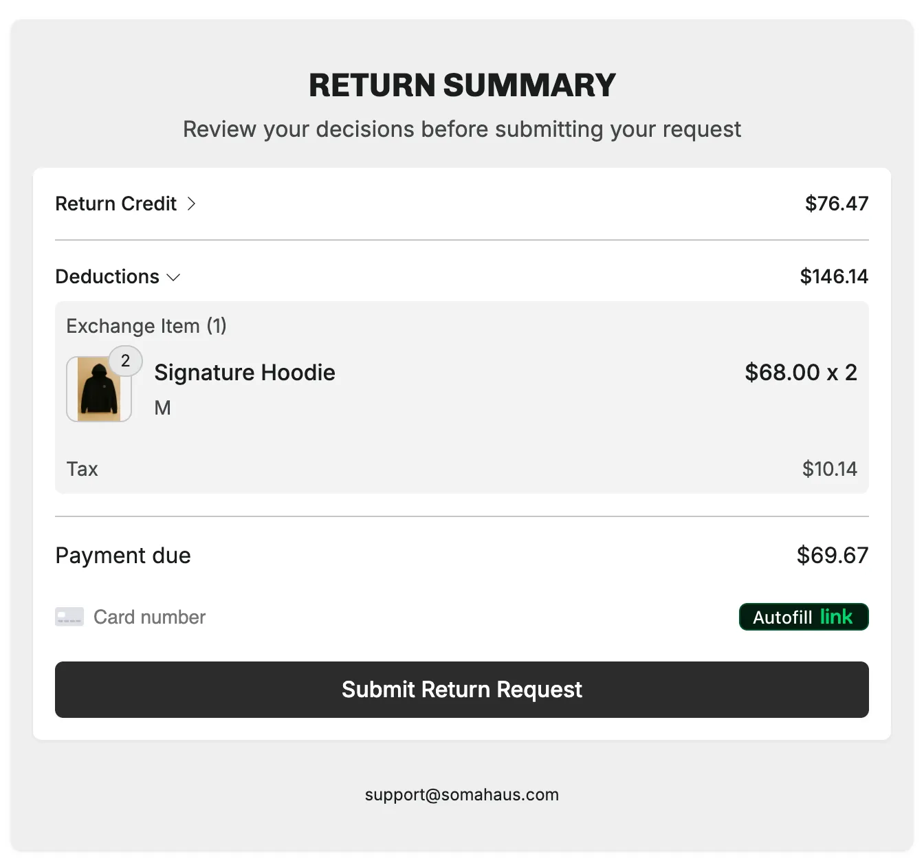 Stripe Link shown in claim payment flow