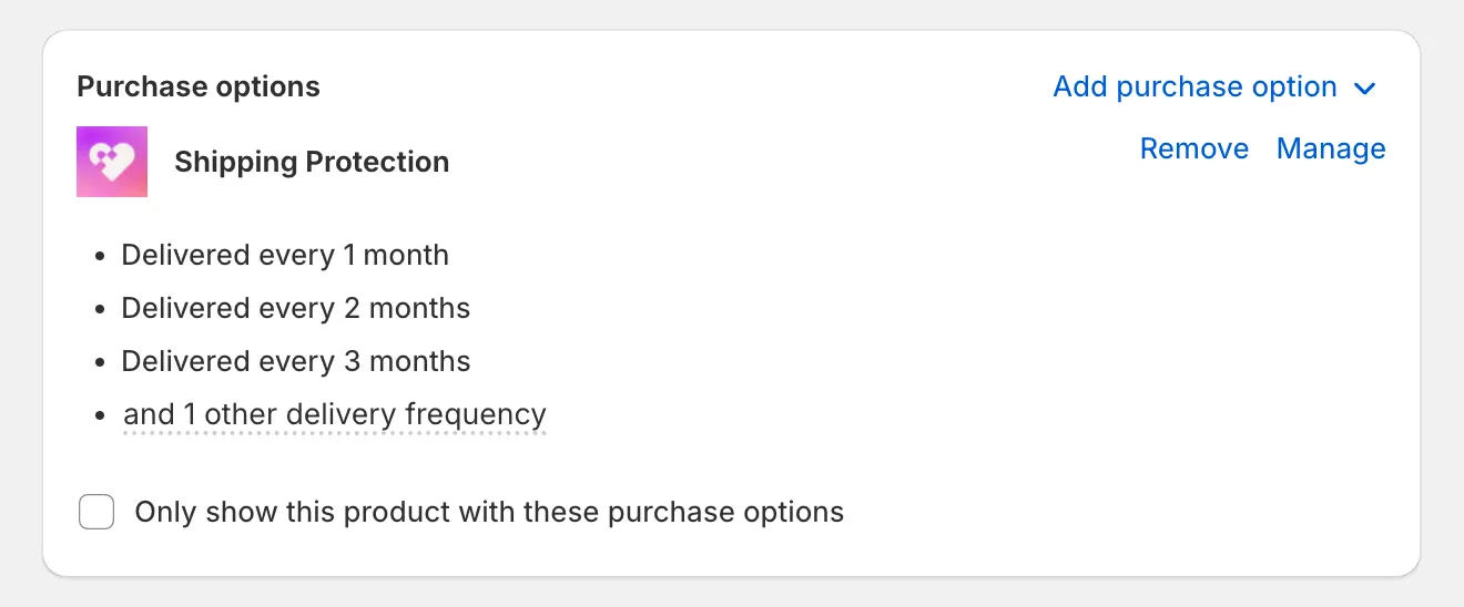 Screenshot of selling plan as shown in Shopify for the product