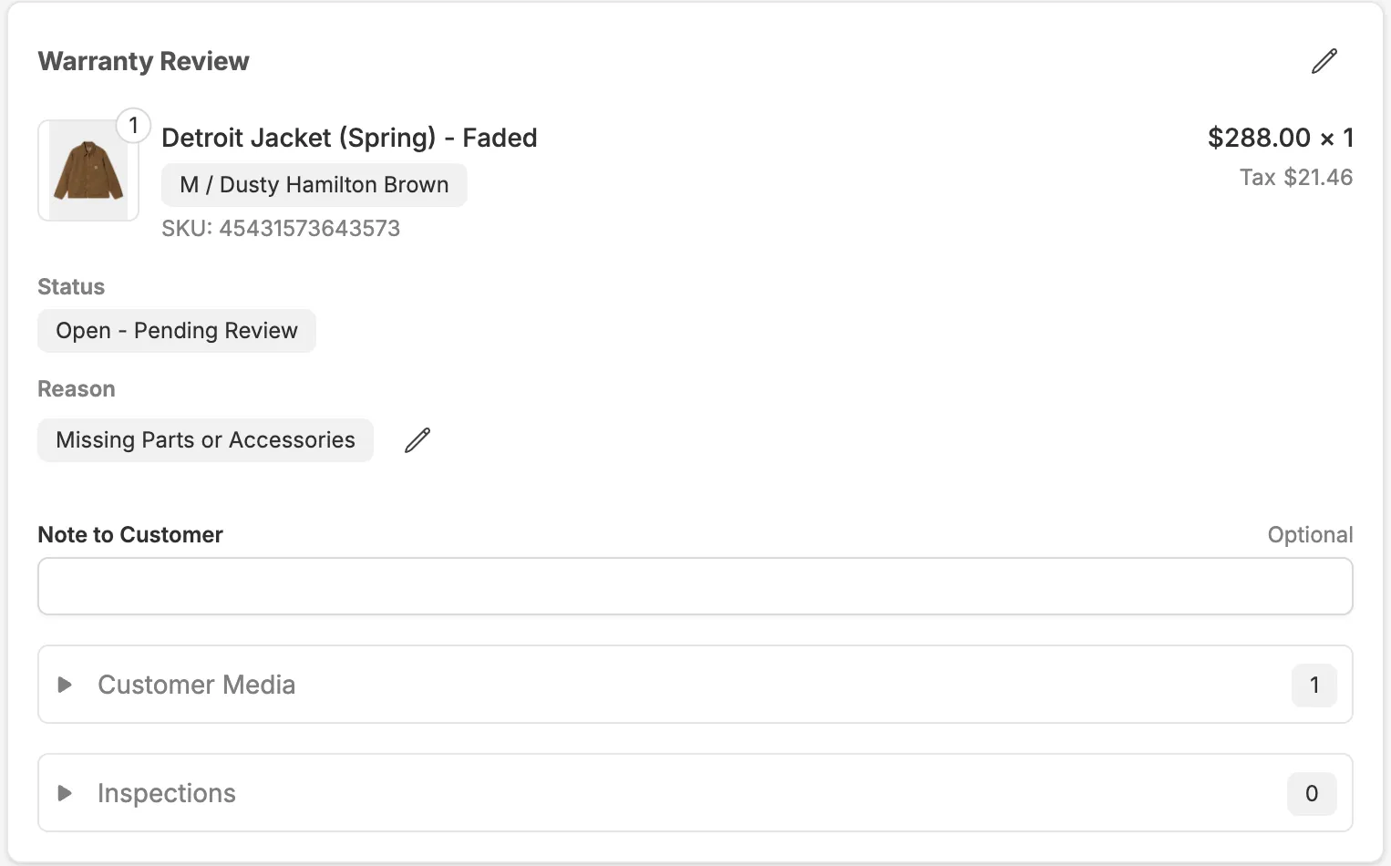 Warranty review section