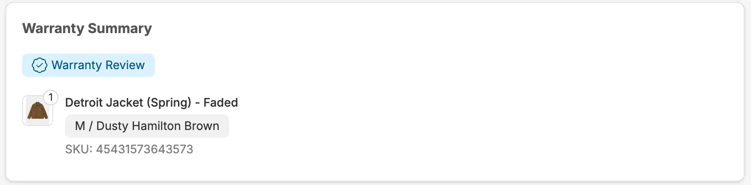 Warranty summary section