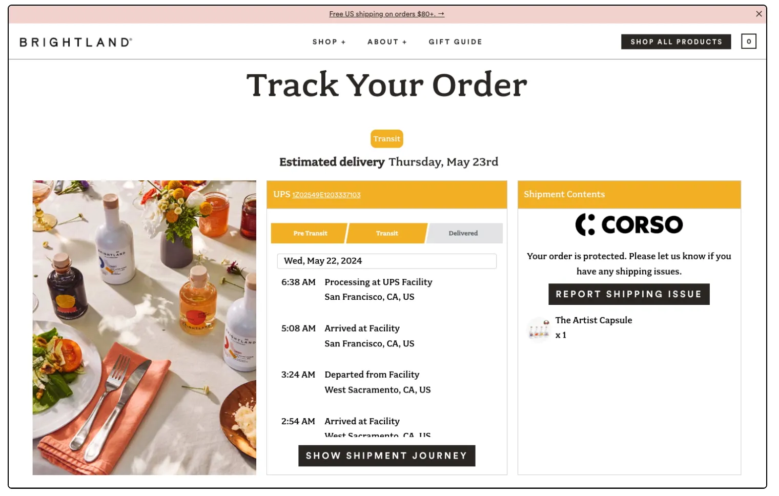 Screenshot of the wonderment tracking page with the Corso integration button there.